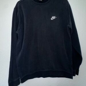 Nike Black Fleece Crew Neck Pullover Sweater Men's Medium Logo Embroidered